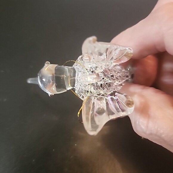 Clear Glass Hand Blown Hummingbird Ornament Gold Trim Vintage - Picture 4 of 6